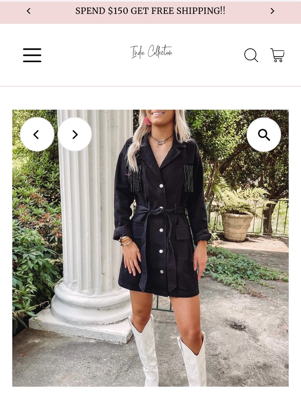 Indie Collection Black Button-Front Belted Jacket Dress with Fringe